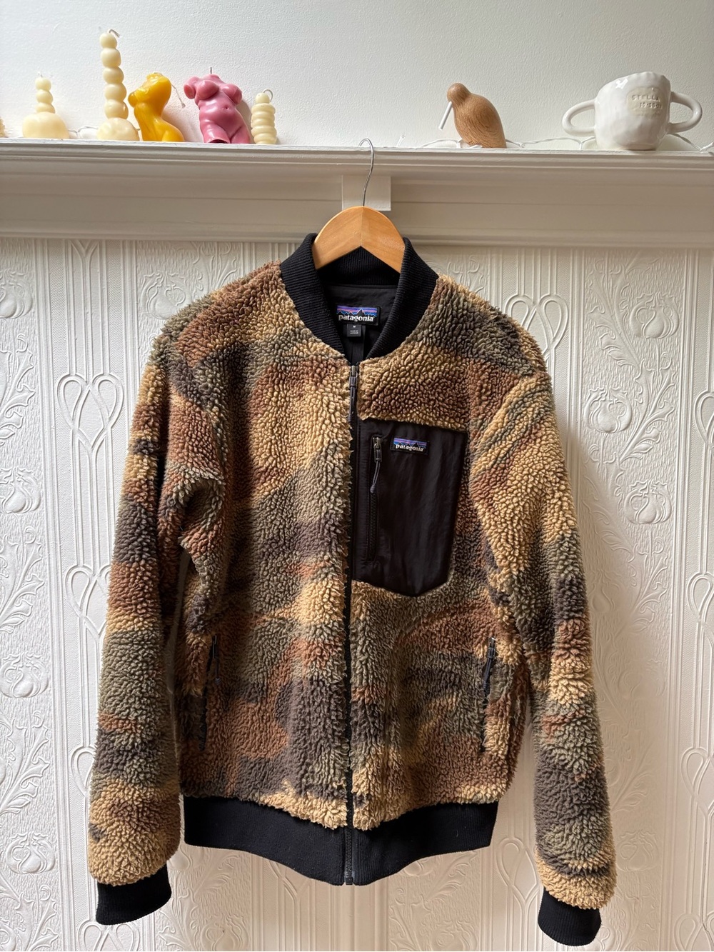 Patagonia Brown Camo Sherpa Bomber Jacket